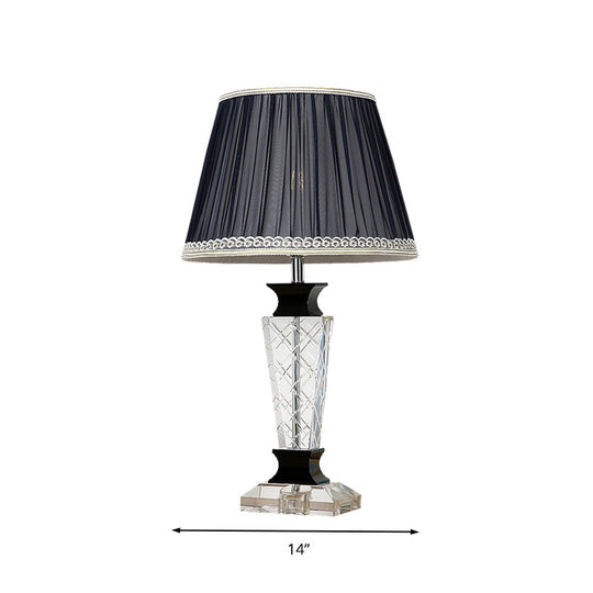 Traditional Style Black Tapered Nightstand Lamp - Crystal Base 1 Light Bedroom Table