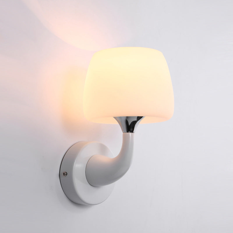 Contemporary Opal Glass Wall Lamp With Metal Curved Arm White Sconce Light Fixture