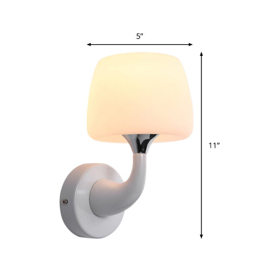 Contemporary Opal Glass Wall Lamp With Metal Curved Arm White Sconce Light Fixture