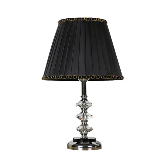 Minimalist Black Fabric Conical Nightstand Lamp With Crystal Deco - Bedroom Table Light