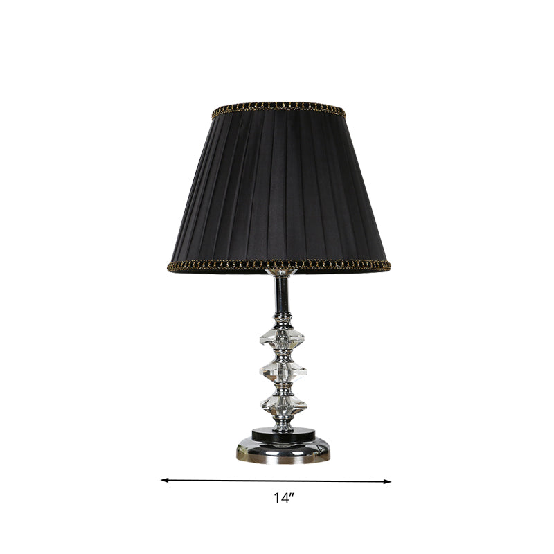 Minimalist Black Fabric Conical Nightstand Lamp With Crystal Deco - Bedroom Table Light