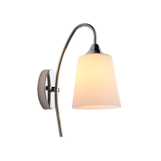 Modern Trumpet Wall Light Fixture - Milky Glass Sconce In Chrome For Stairway