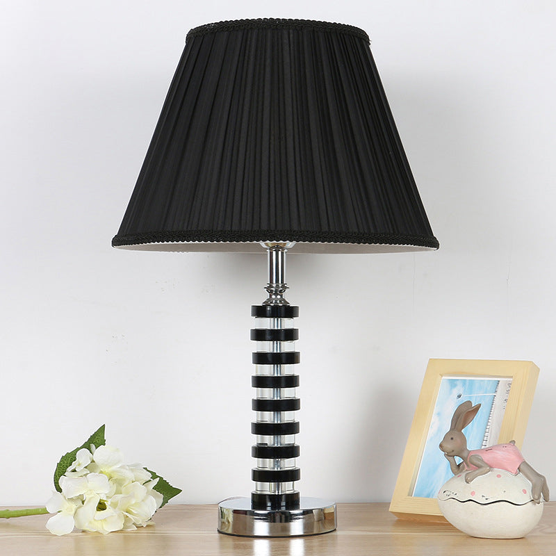 Rustic Black Fabric Table Lamp With Crystal Deco - Perfect For Bedroom Décor