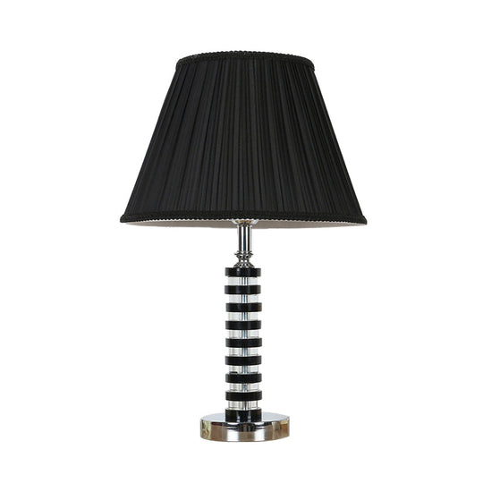 Rustic Black Fabric Table Lamp With Crystal Deco - Perfect For Bedroom Décor