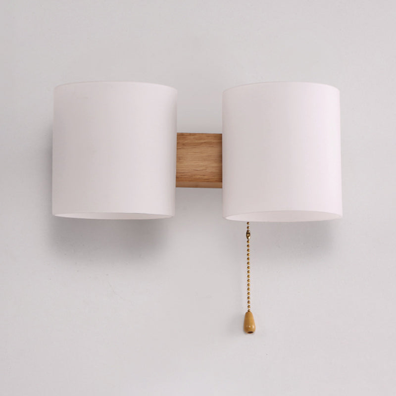 Asian Wood Wall Sconce With White Glass Shade - Set Of 2 Bulbs For Bedroom Lighting