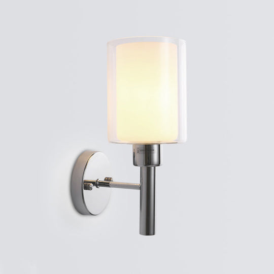 Minimalistic Metal Pencil Arm Sconce - 1 Head Wall Mount Light Fixture In Chrome For Stairway