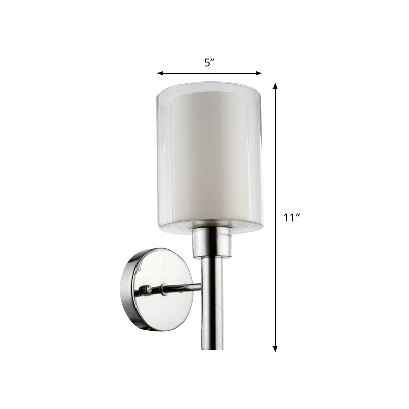 Minimalistic Metal Pencil Arm Sconce - 1 Head Wall Mount Light Fixture In Chrome For Stairway