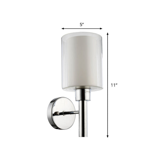 Minimalistic Metal Pencil Arm Sconce - 1 Head Wall Mount Light Fixture In Chrome For Stairway