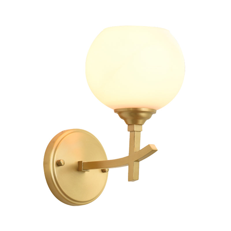 Brass Wall Mounted Armed Sconce Light With Opal Glass Shade - Modern Metal Lamp