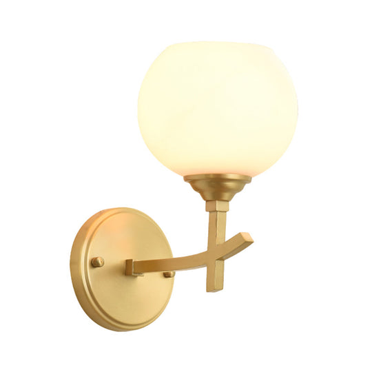 Brass Wall Mounted Armed Sconce Light With Opal Glass Shade - Modern Metal Lamp