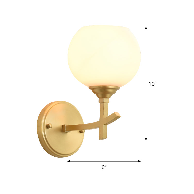 Brass Wall Mounted Armed Sconce Light With Opal Glass Shade - Modern Metal Lamp