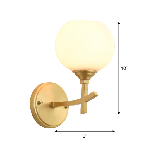 Brass Wall Mounted Armed Sconce Light With Opal Glass Shade - Modern Metal Lamp