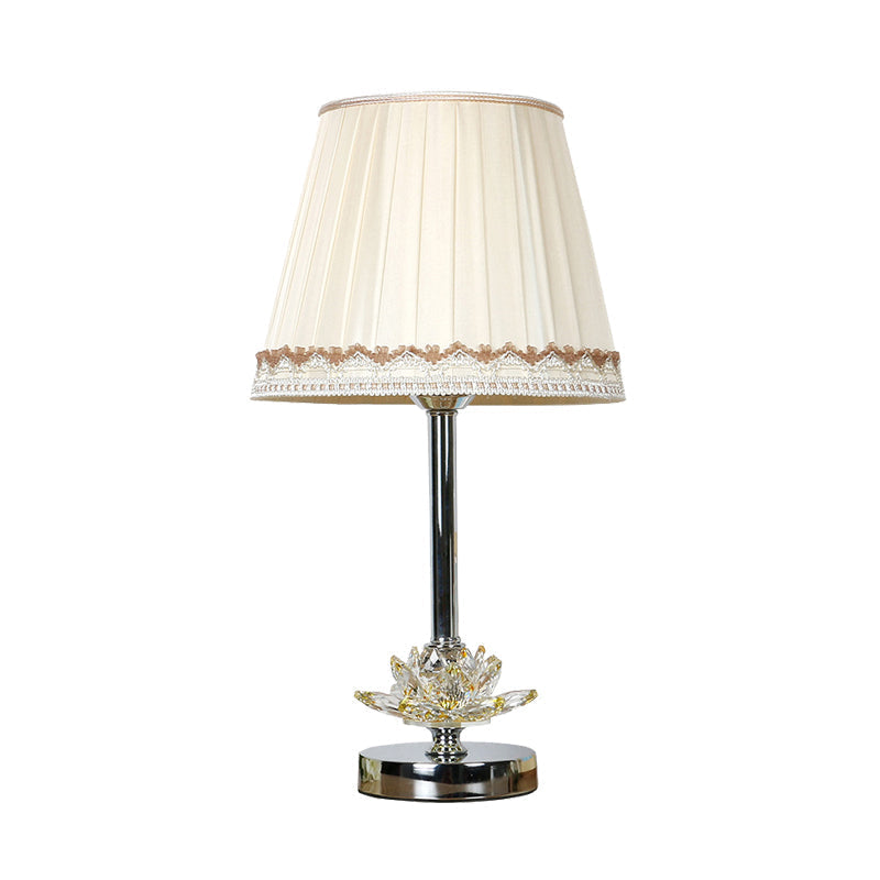 Traditional Barrel Style Bedroom Nightstand Lamp With Crystal Accent - White Fabric Shade