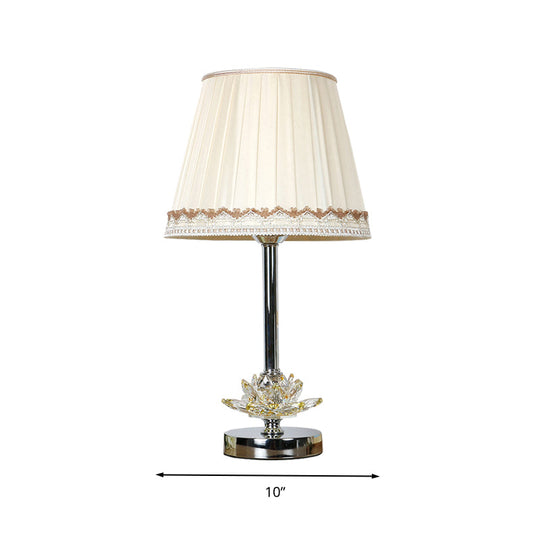 Traditional Barrel Style Bedroom Nightstand Lamp With Crystal Accent - White Fabric Shade