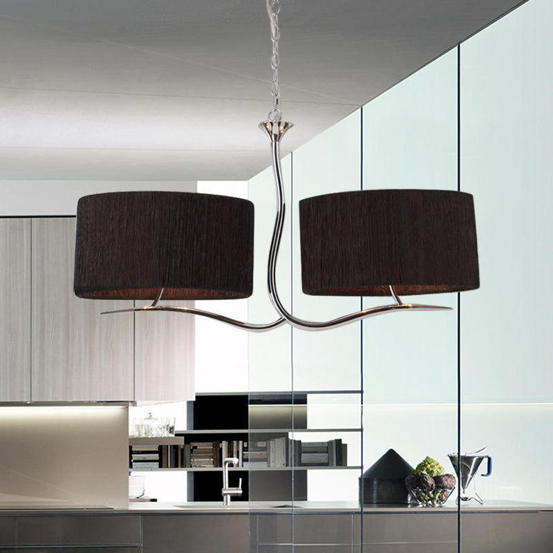 Drum Pendant Light - 4 Black/White Fabric Lights For Dining Room Island Black