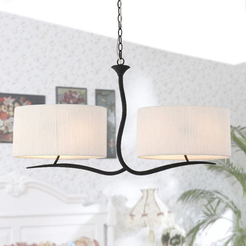 Drum Pendant Light - 4 Black/White Fabric Lights For Dining Room Island White