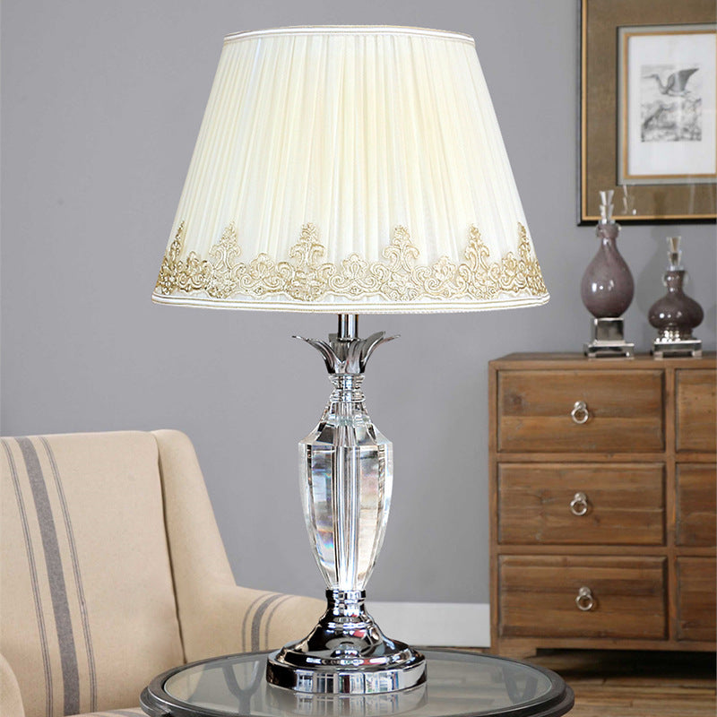 White 12/14 Minimalist Nightstand Lamp With Crystal Accent / 12