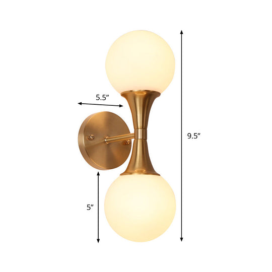 Brass Wall Mounted Bathroom Vanity Light With Orb Milky Glass Shade - Modernist Design Set Of 2