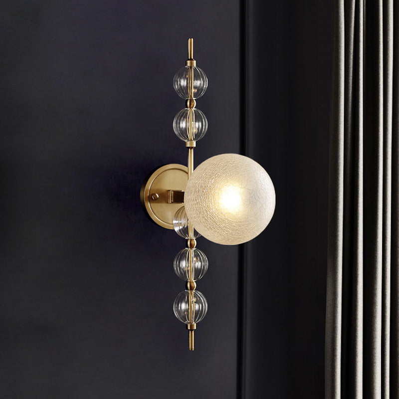 Gold Crackle Glass Modern Wall Sconce For Living Room With Round Light Fixture