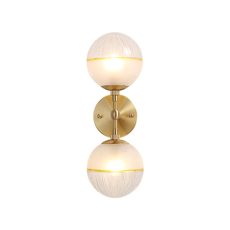 Brass Modern Spherical Wall Sconce With Frosted Glass And 2 Bulbs