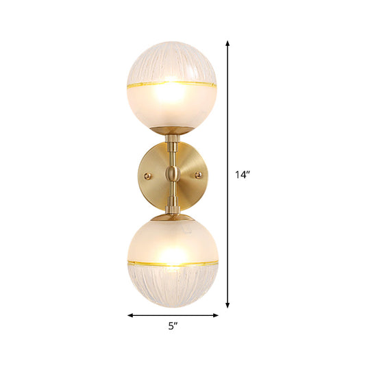 Brass Modern Spherical Wall Sconce With Frosted Glass And 2 Bulbs