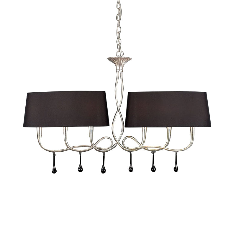 Classic Black/White Drum Fabric Island Ceiling Light With 6 Hanging Lights For Dining Room