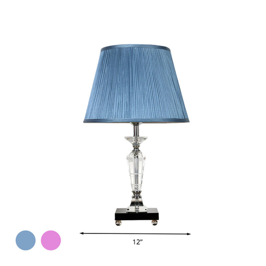 Minimalist Fabric Nightstand Lamp In Pink/Blue With Crystal Deco - Single Bulb Table Light