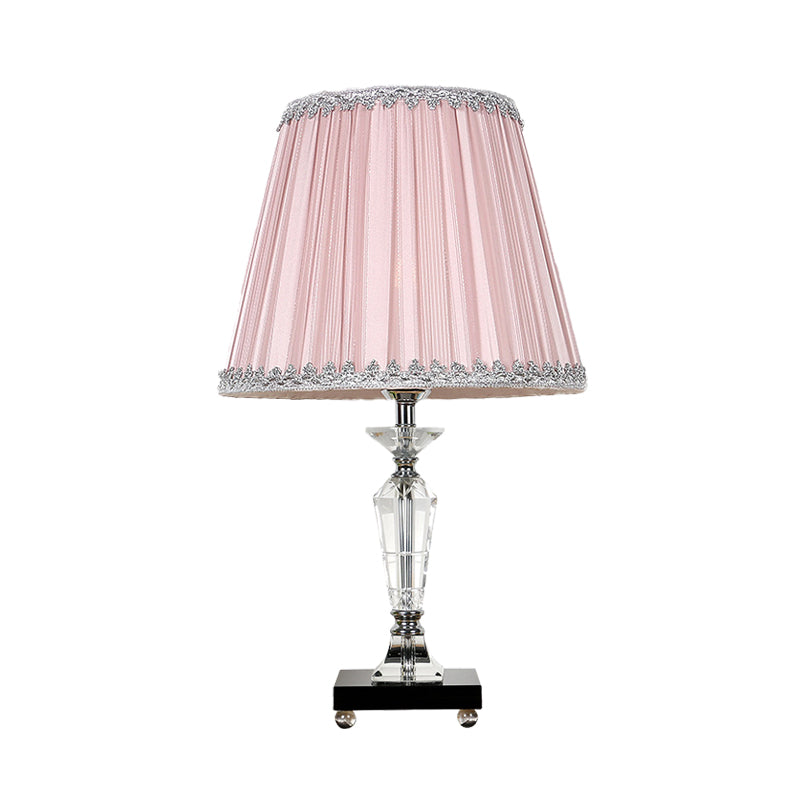 Minimalist Fabric Nightstand Lamp In Pink/Blue With Crystal Deco - Single Bulb Table Light