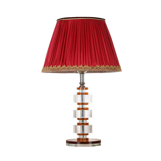 Simple Red Fabric Table Lamp With Crystal Accent - Perfect For Bedroom Nightstands