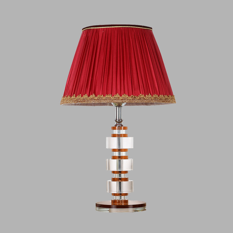 Simple Red Fabric Table Lamp With Crystal Accent - Perfect For Bedroom Nightstands