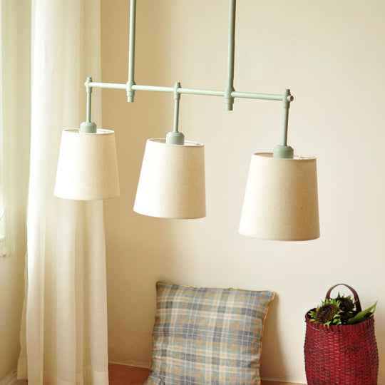 Green Barrel Fabric Pendant Light - Traditional 3-Light Fixture For Dining Room Island Lighting