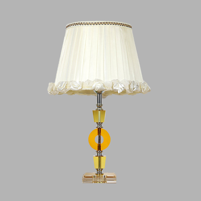 Traditional White Crystal Table Lamp - Elegant Single Light For Living Room Nightstand