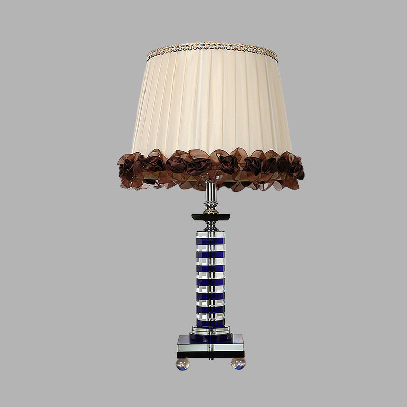 Beige Crystal Night Light Tower: Traditional Style Lamp For Living Room