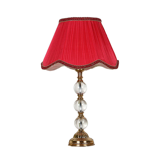 Scalloped Living Room Table Lamp In Pink/Red/Coffee With Crystal Accent