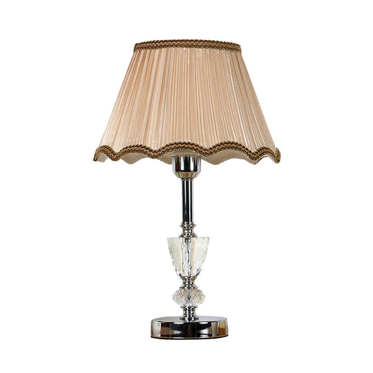 Scalloped Nightstand Lamp: 1-Light Countryside Beige With Crystal Accent