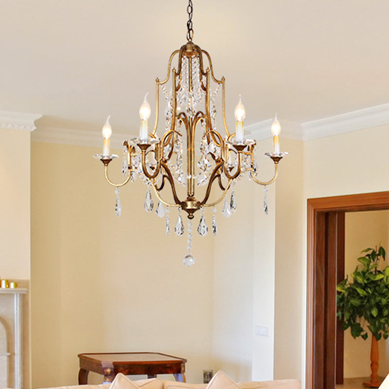 Antique Brass Chandelier With Crystal Accents | 4/6/9 Candlestick Lights Traditional Suspension