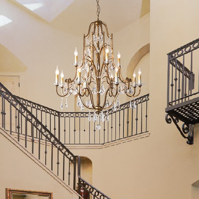 Antique Brass Chandelier With Crystal Accents | 4/6/9 Candlestick Lights Traditional Suspension