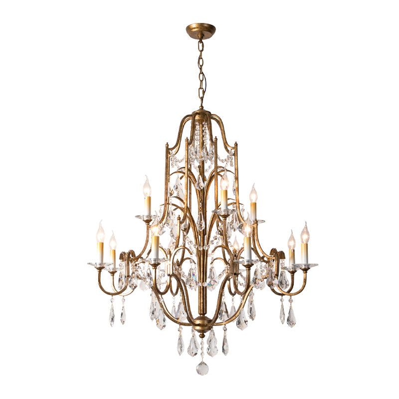 Antique Brass Chandelier With Crystal Accents | 4/6/9 Candlestick Lights Traditional Suspension