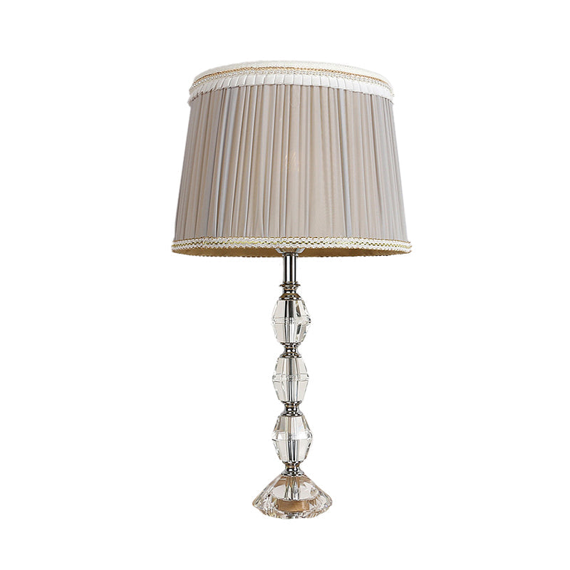 Grey Table Lamp With Beveled Crystal Shade Traditionalist Nightstand Light For Living Room