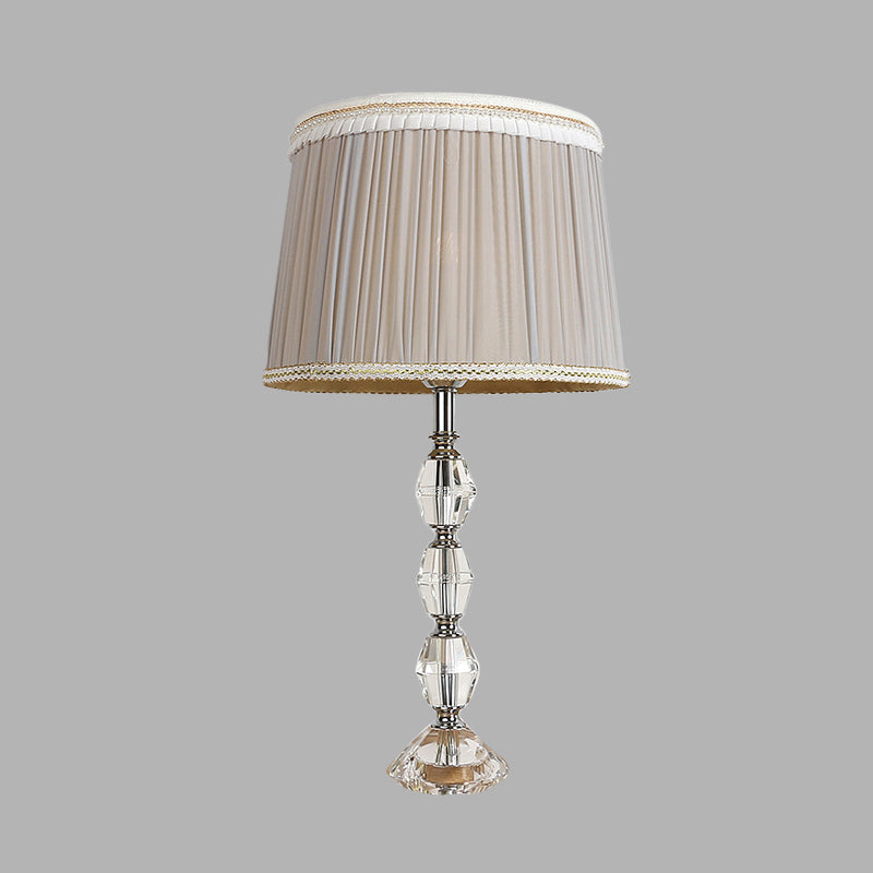 Grey Table Lamp With Beveled Crystal Shade Traditionalist Nightstand Light For Living Room