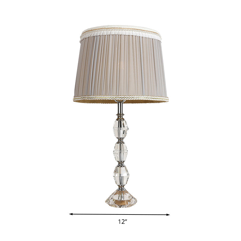 Grey Table Lamp With Beveled Crystal Shade Traditionalist Nightstand Light For Living Room