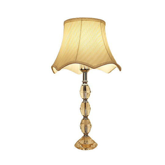 Scalloped Night Light: Light Yellow Minimalism Fabric Living Room Lamp With Crystal Base