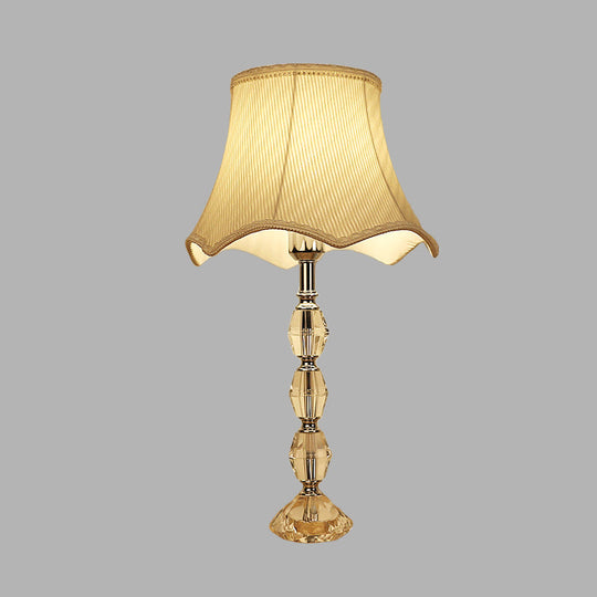 Scalloped Night Light: Light Yellow Minimalism Fabric Living Room Lamp With Crystal Base