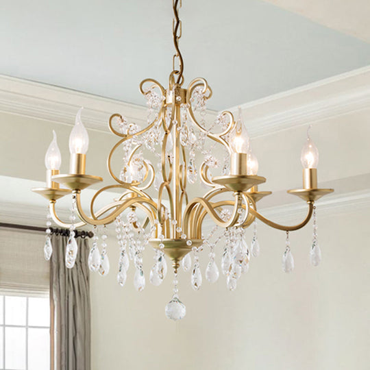 Gold Crystal Arm Chandelier - Countryside Dining Room Ceiling Lamp (3/6/8 Lights)