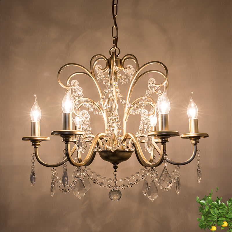 Gold Crystal Arm Chandelier - Countryside Dining Room Ceiling Lamp (3/6/8 Lights)