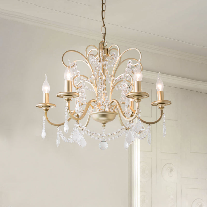 Gold Crystal Arm Chandelier - Countryside Dining Room Ceiling Lamp (3/6/8 Lights)