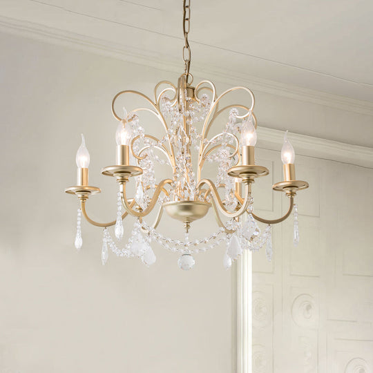 Gold Crystal Arm Chandelier - Countryside Dining Room Ceiling Lamp (3/6/8 Lights)