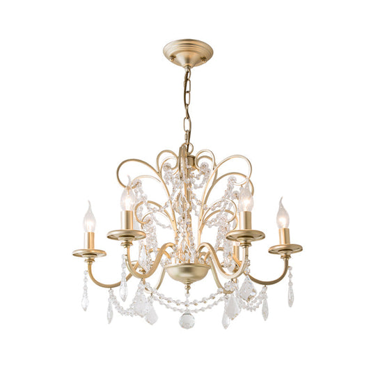 Gold Crystal Arm Chandelier - Countryside Dining Room Ceiling Lamp (3/6/8 Lights)