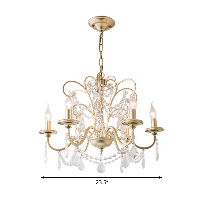 Gold Crystal Arm Chandelier - Countryside Dining Room Ceiling Lamp (3/6/8 Lights)