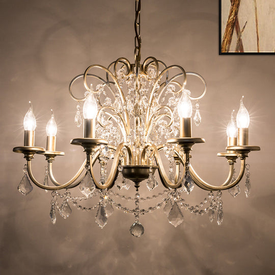 Gold Crystal Arm Chandelier - Countryside Dining Room Ceiling Lamp (3/6/8 Lights)